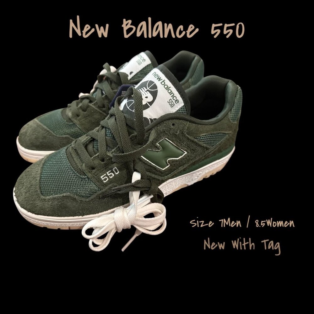New Balance 550 Green Sneakers for Unisex - Size 7M / 8.5W, Brand New With Tag